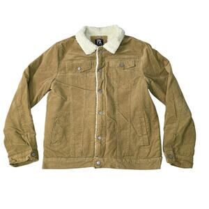 PX Clothing Jacket Mens Large Brown Corduroy Sherpa Lined Snap Front Winter